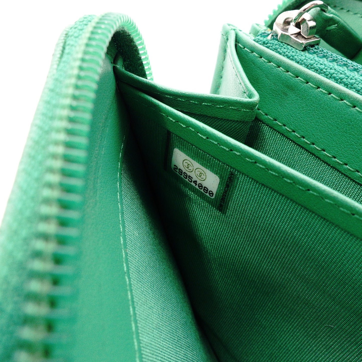 CHANEL Caviar Skin Boy Chanel Long Wallet, Leather, Green, Silver Hardware