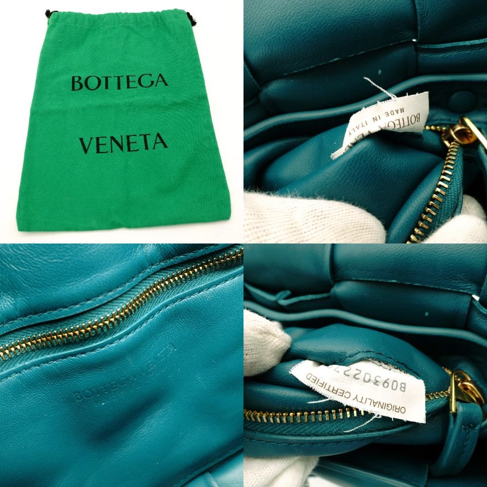 Bottega Veneta Intrecciato Shoulder Bag Padded Cassette Blue Green Leather R801660