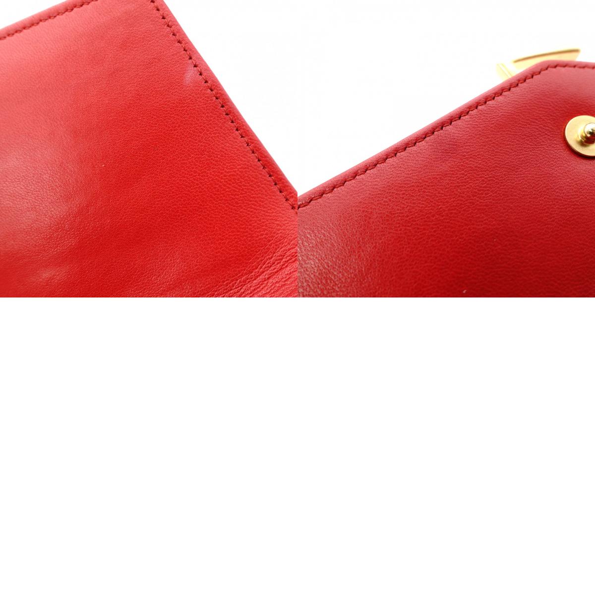 YVES SAINT LAURENT Chain Wallet V-Stitch Shoulder Bag, Leather, Red