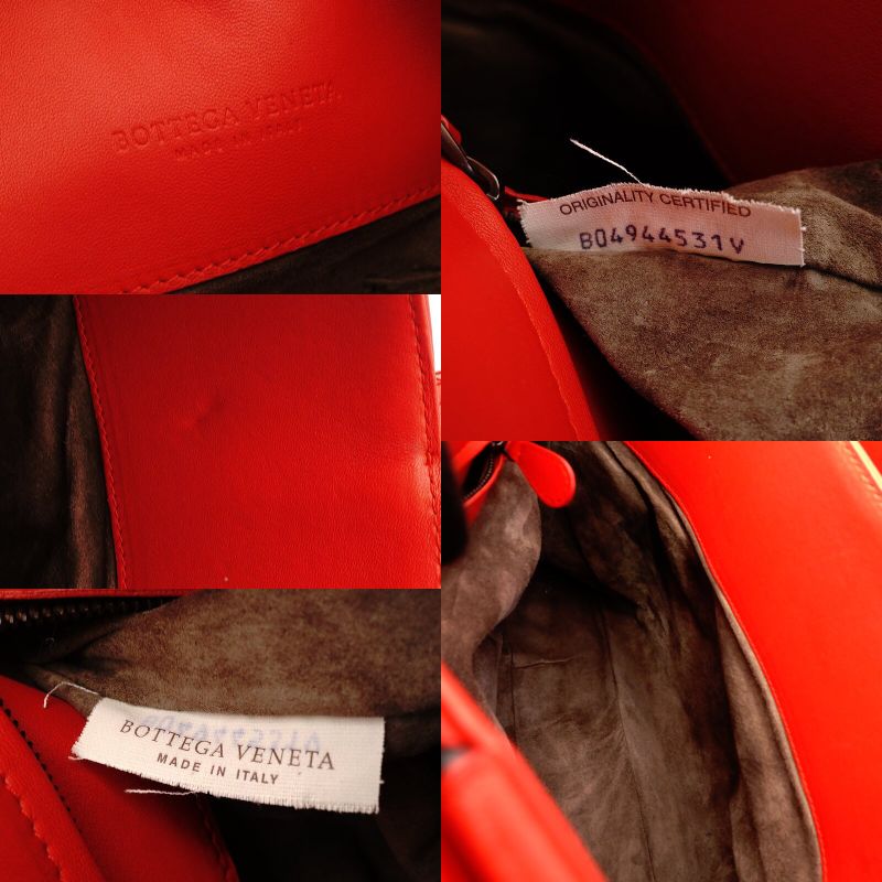 Bottega Veneta Intrecciato Handbag Red Leather Tote Red 7-9-625