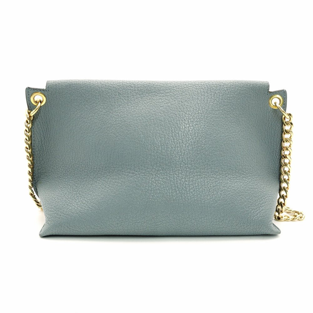 LOEWE Anagram Chain Shoulder Bag Blue-Tone Leather Logo Crossbody R801551