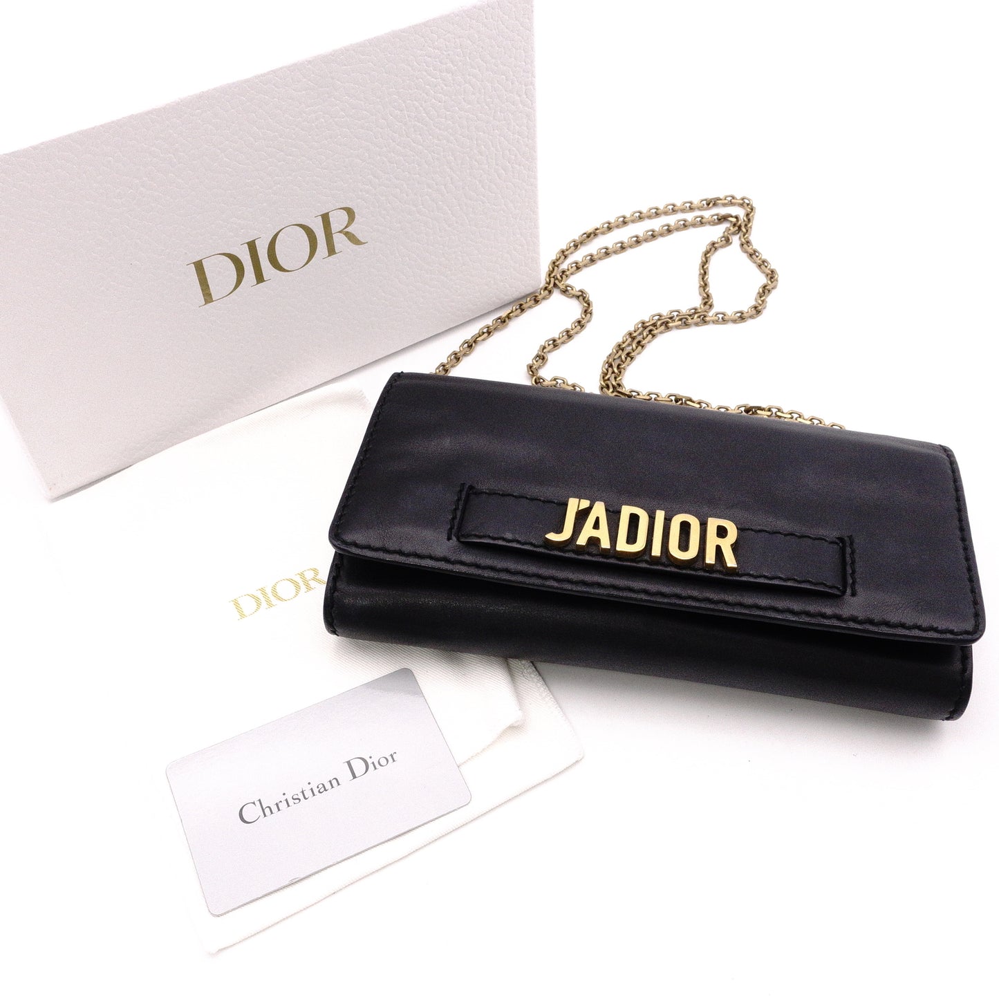 Christian Dior J'ADIOR Wallet Chain, Leather, Black, Crossbody, Gold Hardware