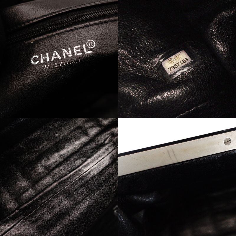 CHANEL Chocolate Bar One-Shoulder Bag Beige × Black Leather Lambskin 7-9-583