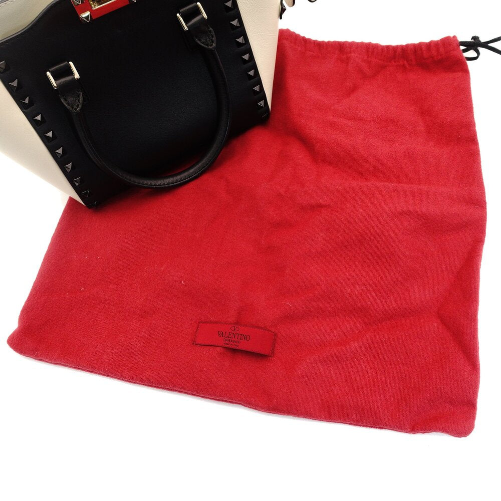 Valentino Garavani Rock Stud 2-Way Handbag Black × White Leather Black 7-7-312