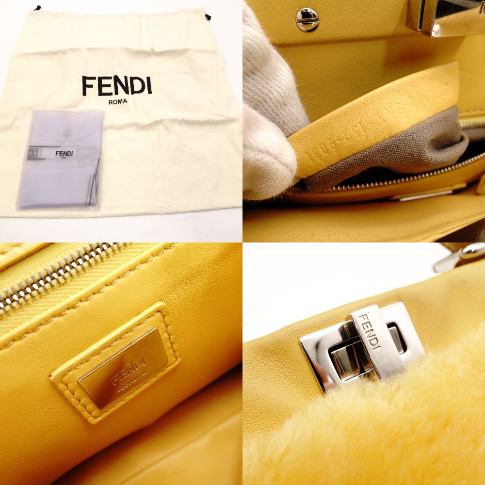 FENDI Micro Peekaboo Handbag Yellow Faux Fur Yellow 2-Way Crossbody R801798