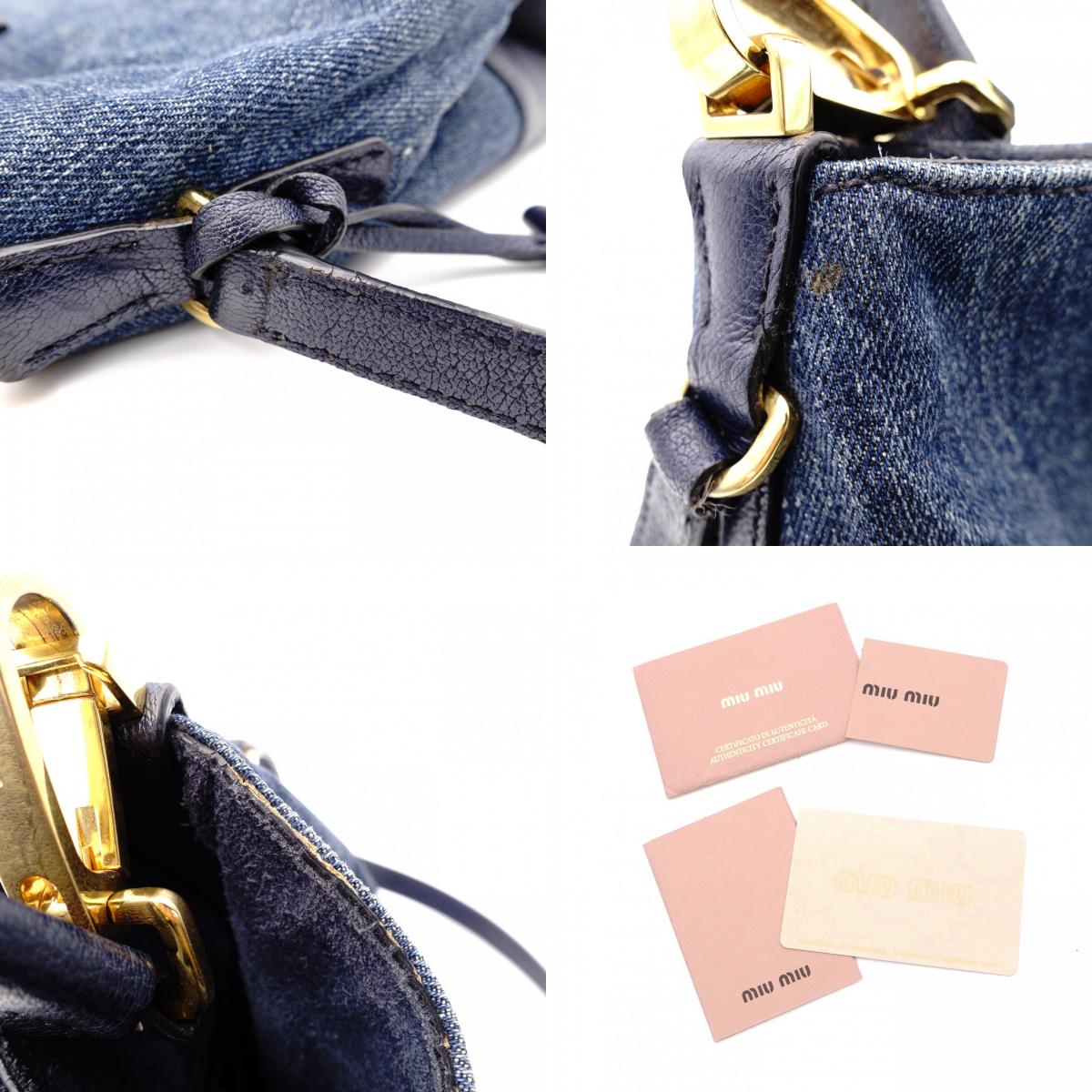 MIUMIU Madras Shoulder Bag, Denim, 2-Way, Blue, Gold Hardware