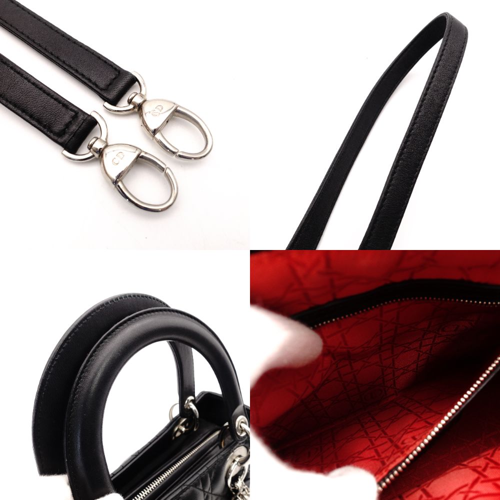 Christian Dior Lady Dior Handbag Black Leather 2-Way Shoulder Bag Silver Hardware Cannage R8011031