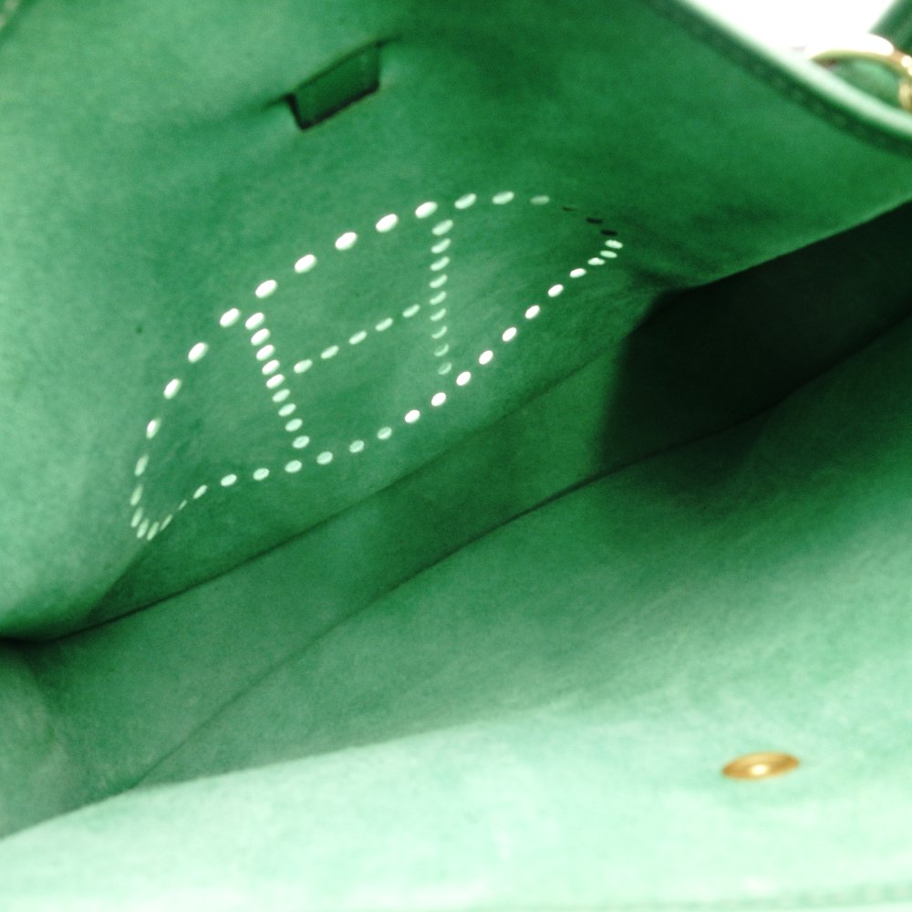 HERMES Evelyn PM Green Epson Shoulder Bag Leather H Logo Gold Hardware □B Engraved R8020040