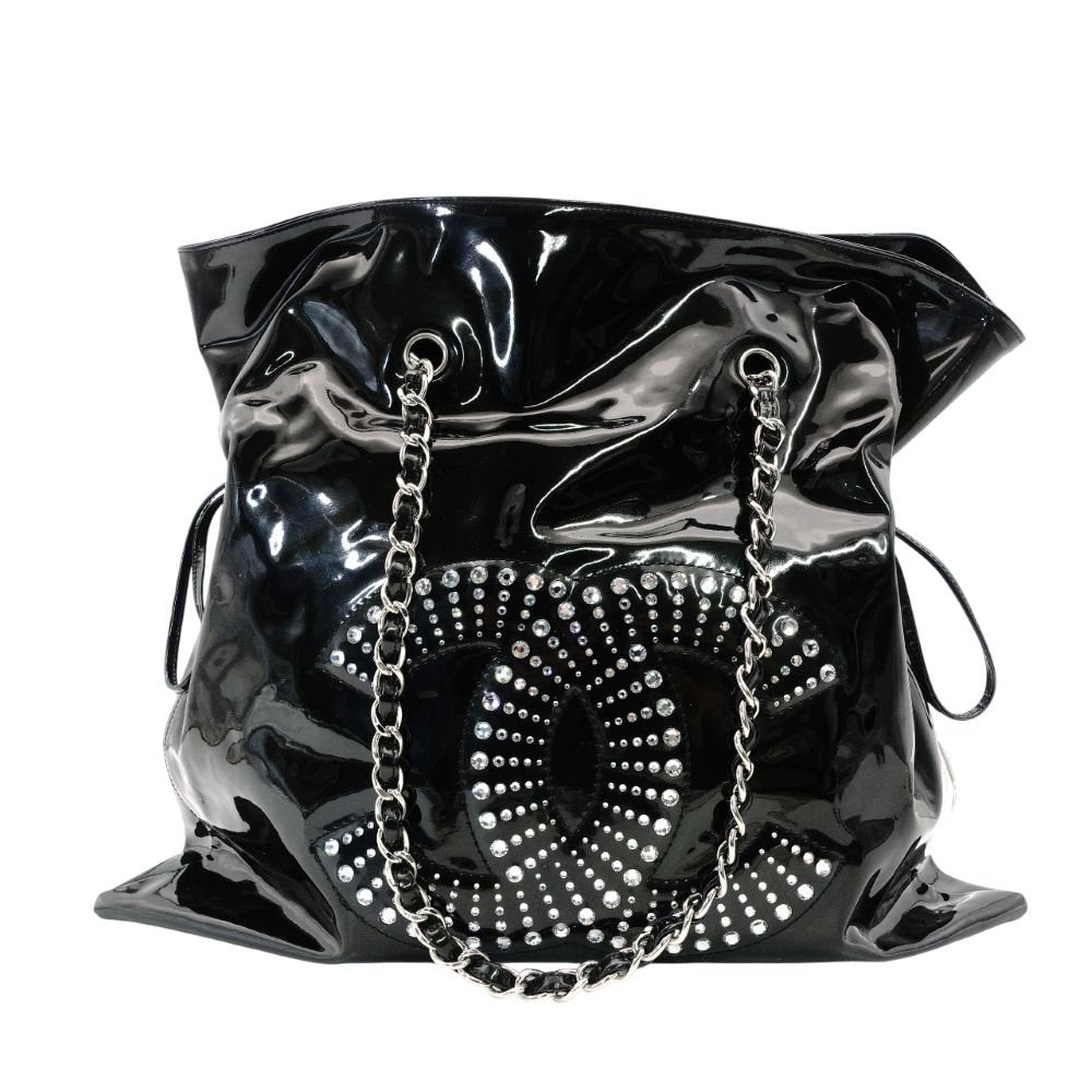 CHANEL CC Strass Bonbon Chain Tote with Coco Logo Chain Shoulder Bag, Enamel, Black, Silver Hardware, 7-11-762