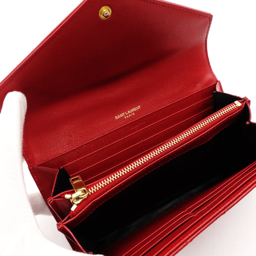 Saint Laurent Cassandra Long Wallet Red Leather Gold Hardware Wallet YSL 7-11-727