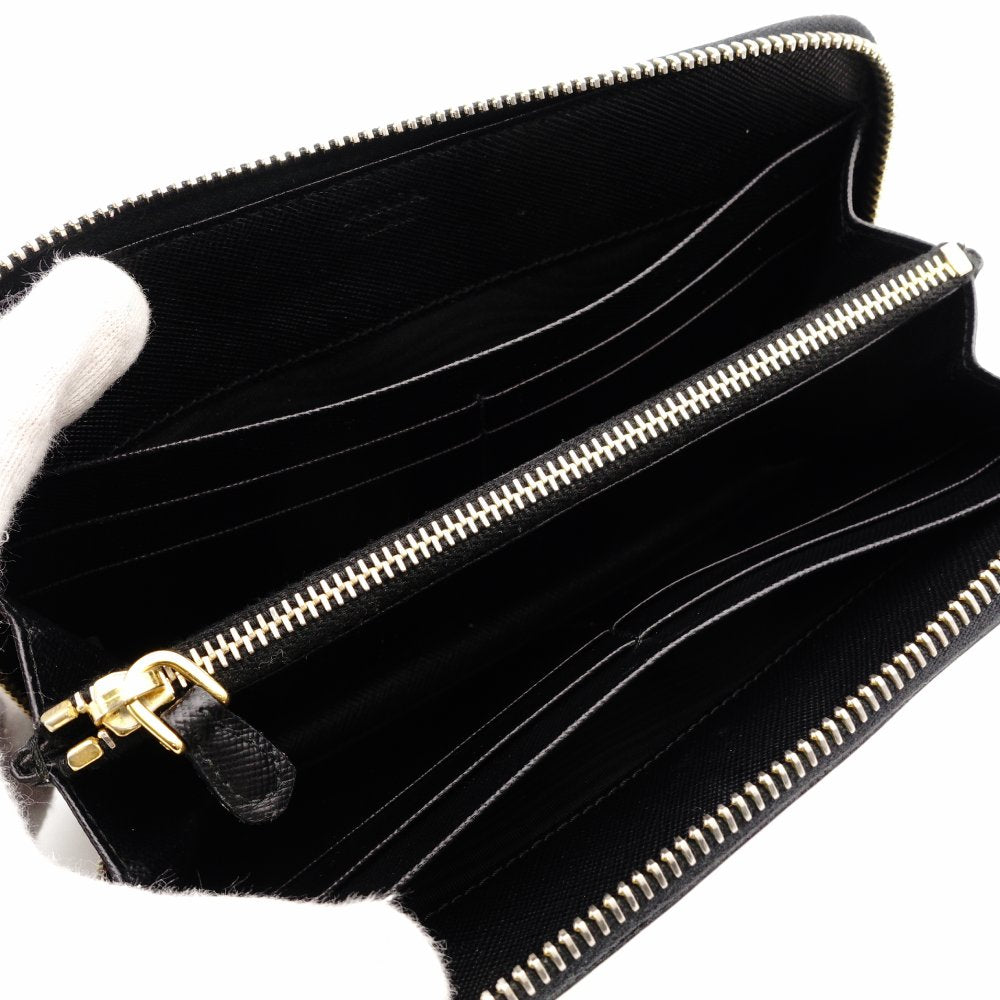 PRADA Long Wallet Saffiano Leather Black Leather Wallet Gold Hardware R801987