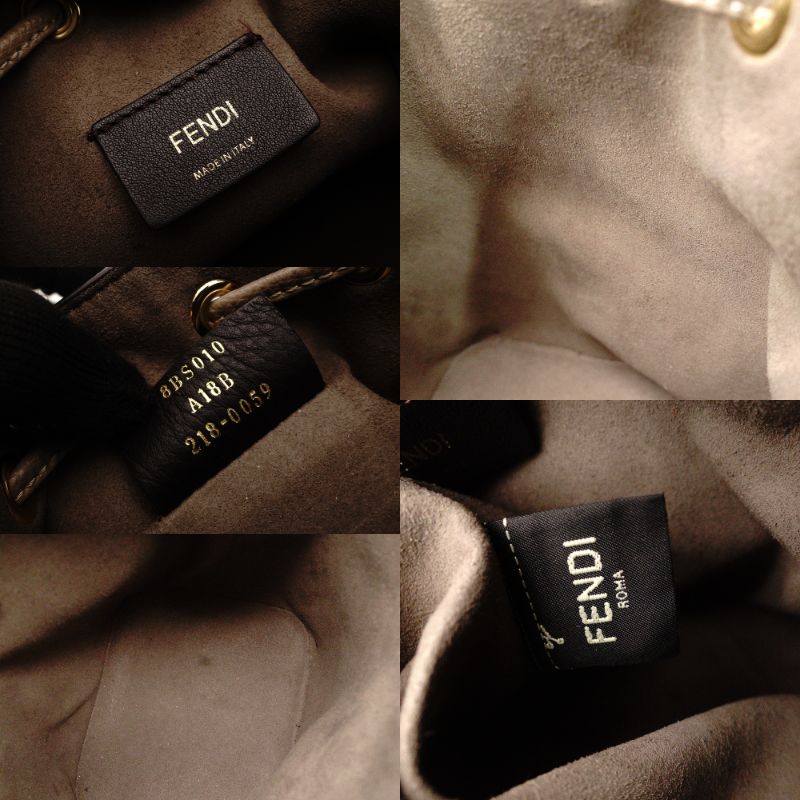 FENDI Montrezor Mini Greige Shoulder Bag Leather 2-Way FF Logo 7-10-094