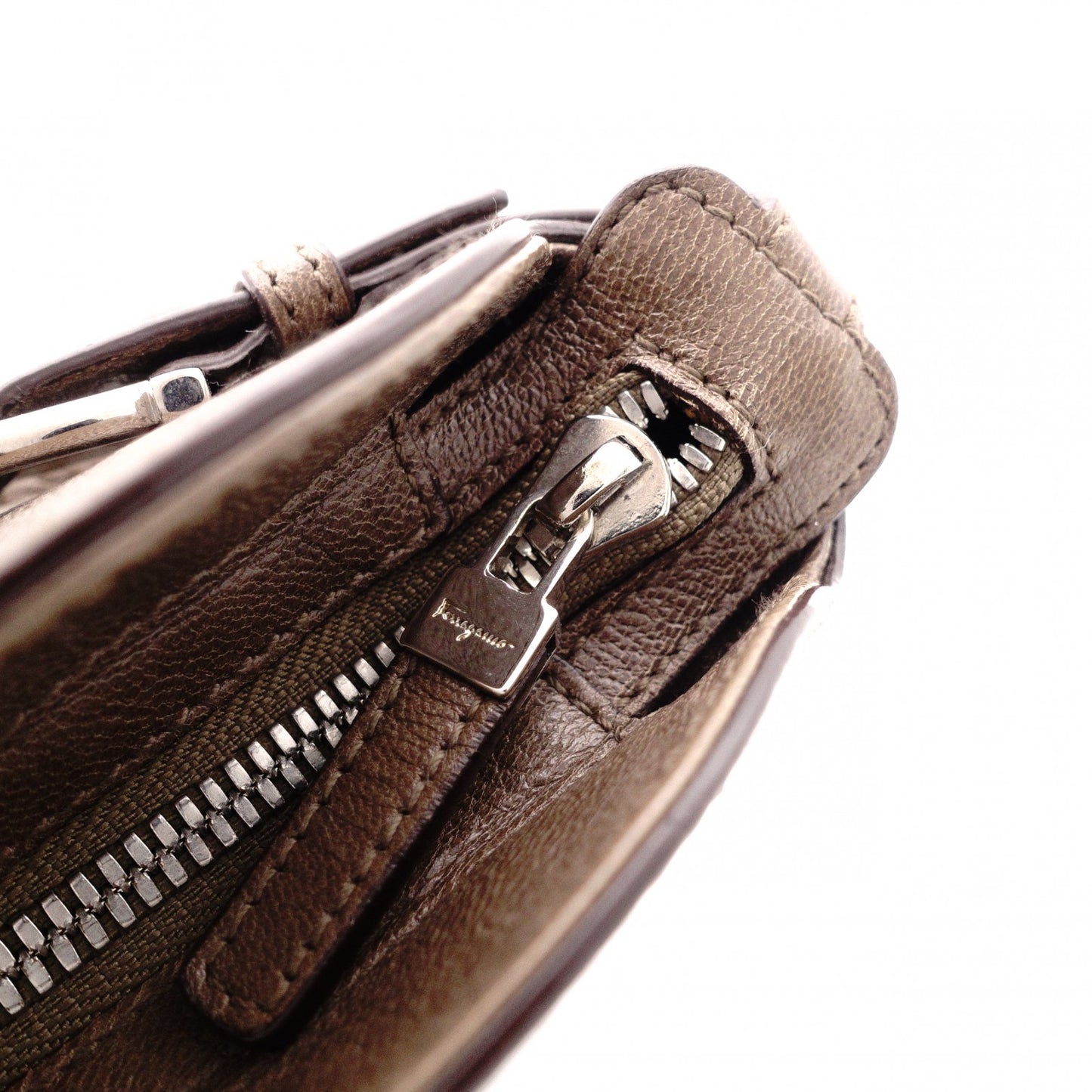 Salvatore Ferragamo Gancini Shoulder Bag, Leather, Brown, Silver Hardware
