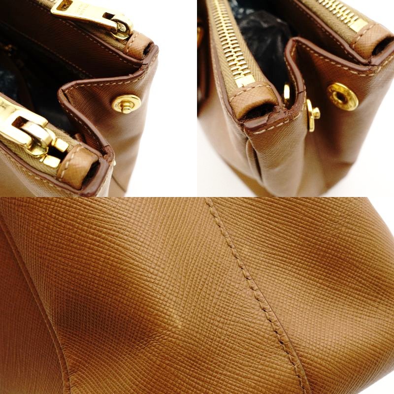 PRADA Galleria Handbag Brown Saffiano Leather Tote Brown 2-Way Shoulder Gold Hardware R8020230