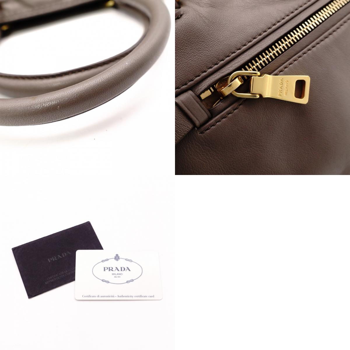 PRADA BN2103 Tote Bag, Leather, Grey, 2-way Shoulder Bag, Gold Hardware