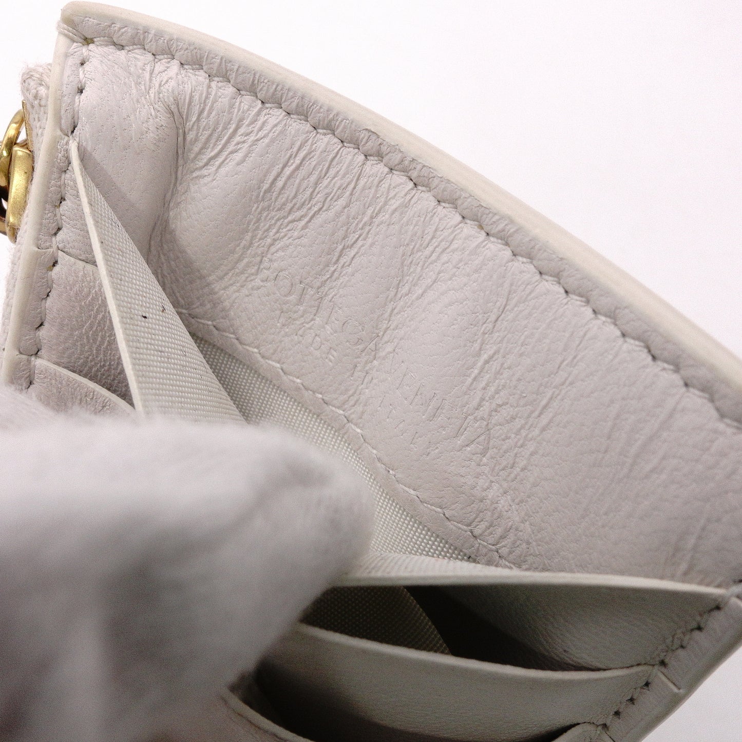 Bottega Veneta Intrecciato Coin Purse, Leather, White, Gold Hardware, Wallet