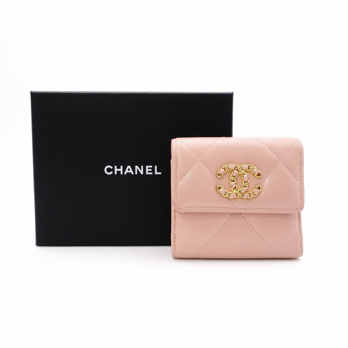 CHANEL Dizneuf 19 Tri-fold Wallet, Leather, Pink Gold Hardware