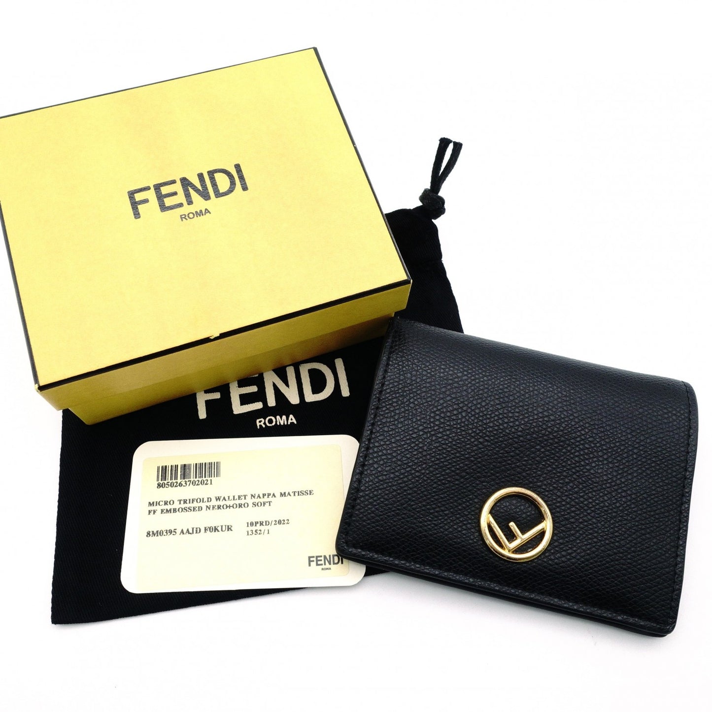 FENDI F is FENDI Tri-fold Wallet, Leather, Black, Gold Hardware, Comes with Box