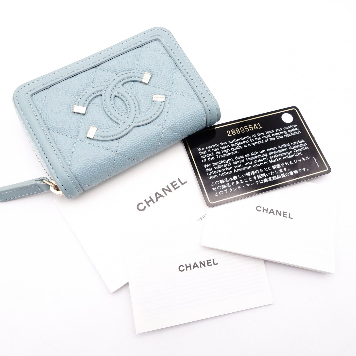 CHANEL CC Filigree Coin Purse, Light Blue Caviar Leather