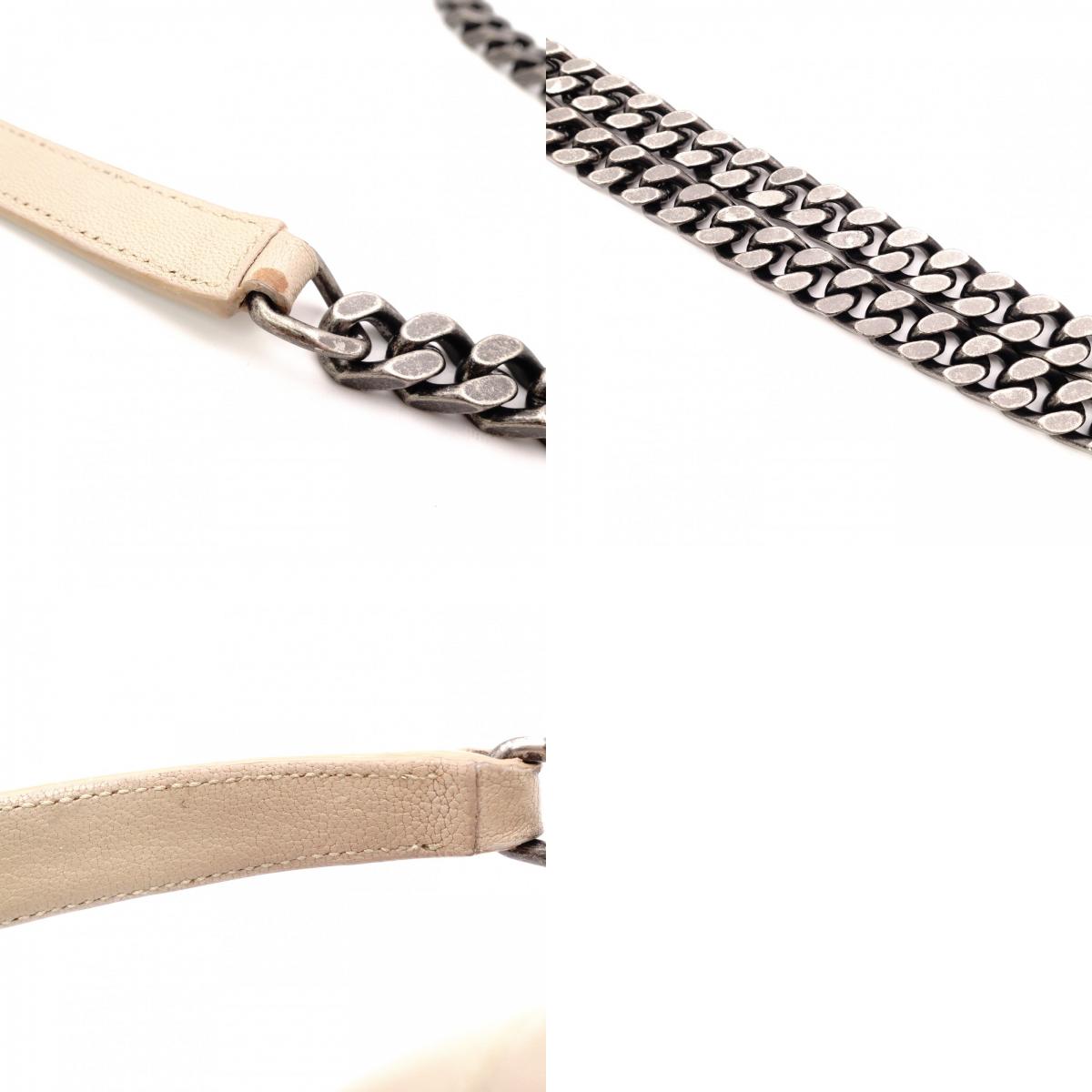 SAINT LAURENT College Handbag, Leather, Beige, 2-Way, Silver Hardware, Crossbody
