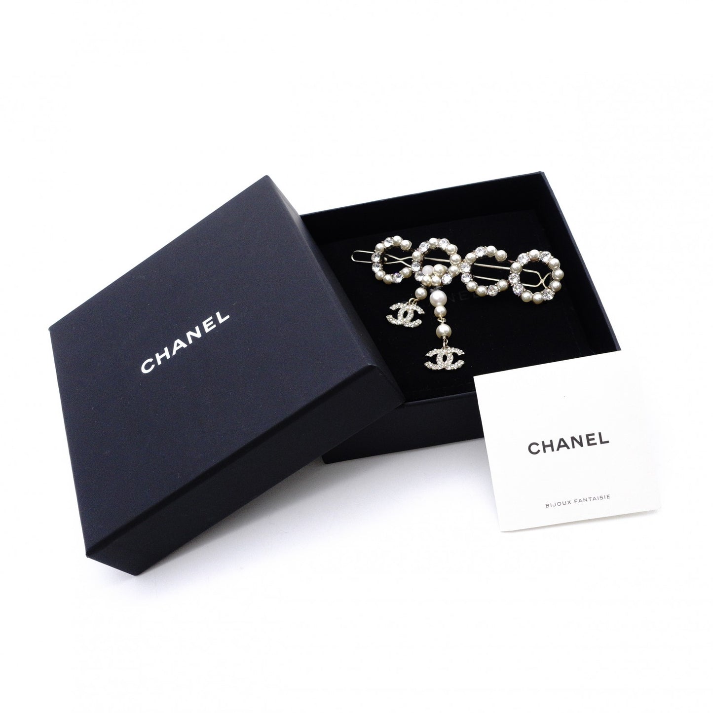 CHANEL Hair Accessory: Metal, Rhinestones, Faux Pearls, Gold Barrette