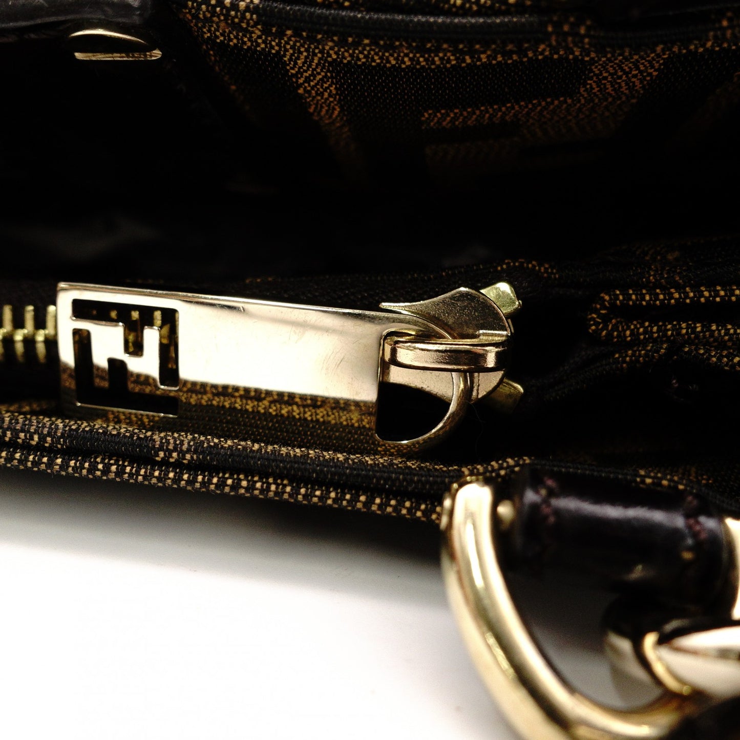 FENDI Mia Chain Bag Zucca Tote Bag, Canvas/Leather, Brown Tones, Gold Hardware