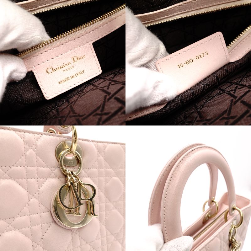 Christian Dior Lady Dior Cannage Handbag Pink Leather Gold Hardware R8020280