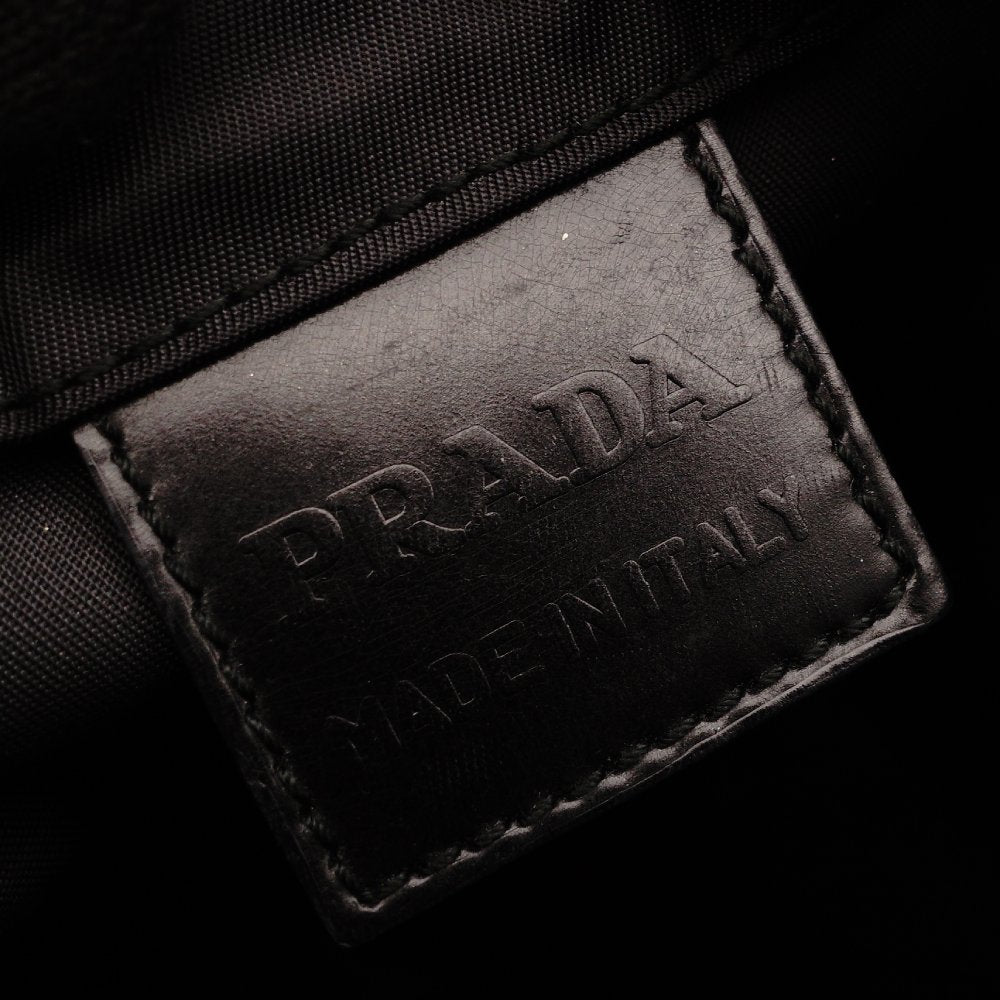 PRADA Saffiano Nylon Drawstring Pouch Black Triangle Logo Black Cosmetic Pouch Small Item Case 7-9-628