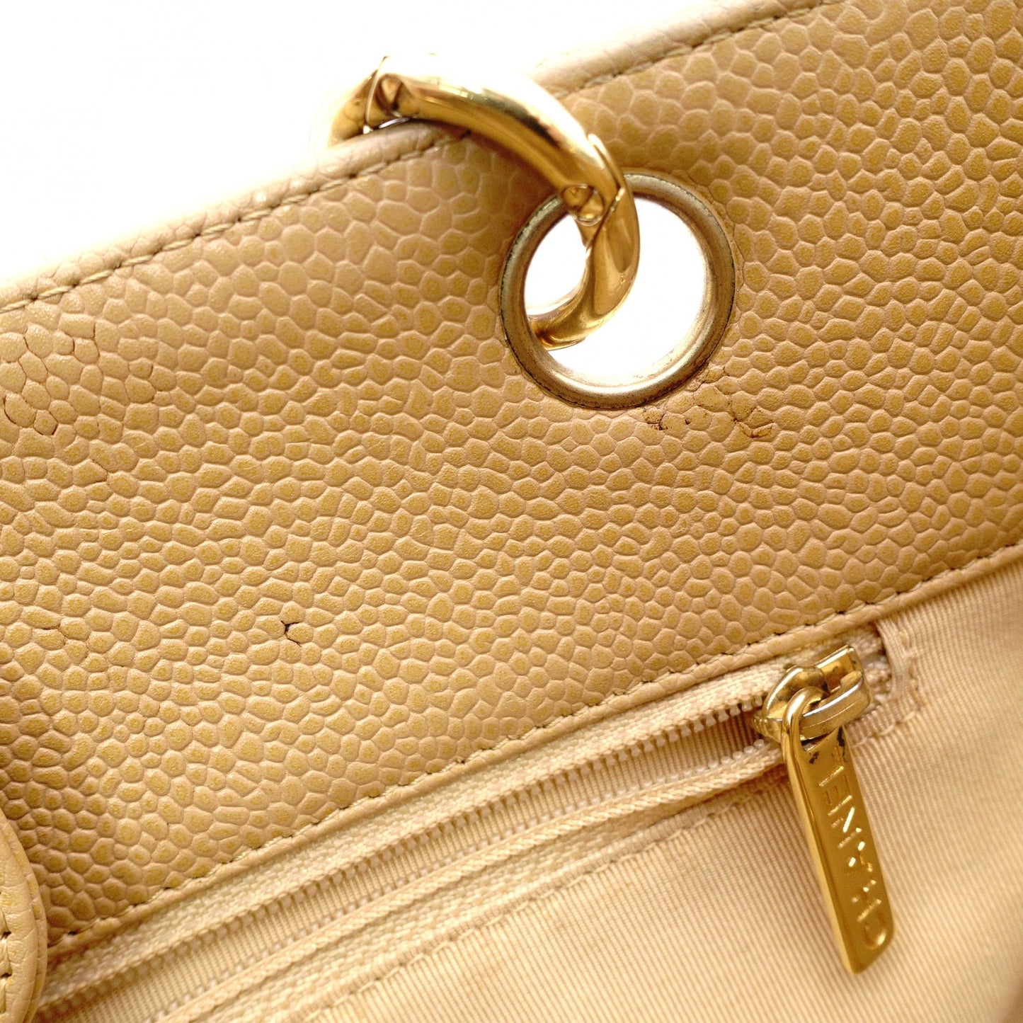 CHANEL PST Matelassé Shoulder Bag, Leather, Beige, Gold Hardware