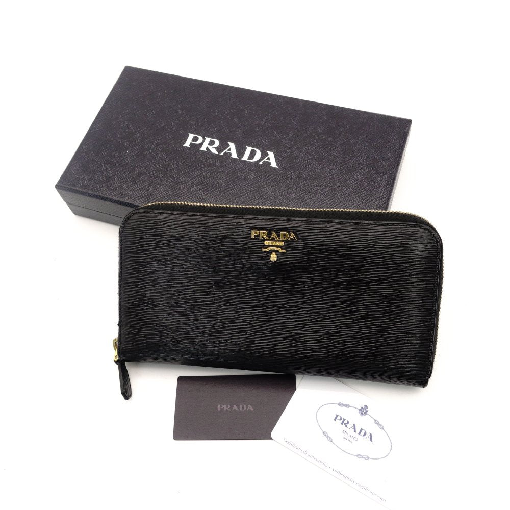 PRADA Long Wallet Saffiano Black Leather Black Wallet 7-8-055