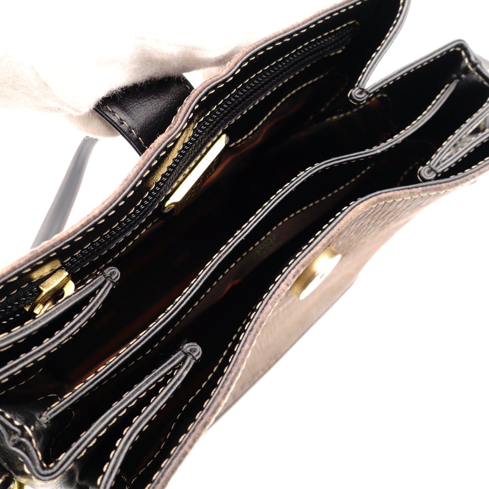 LOEWE Velasquez Shoulder Bag Leather Brown × Black Gold Hardware R8020588