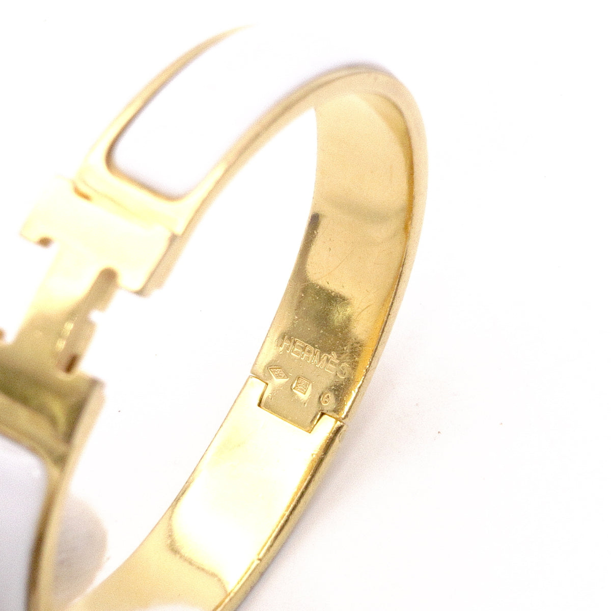 HERMES Click-Clack Bracelet, Metal, Gold and White, Women's, Size Approx. 16 cm, Click-H, H Logo