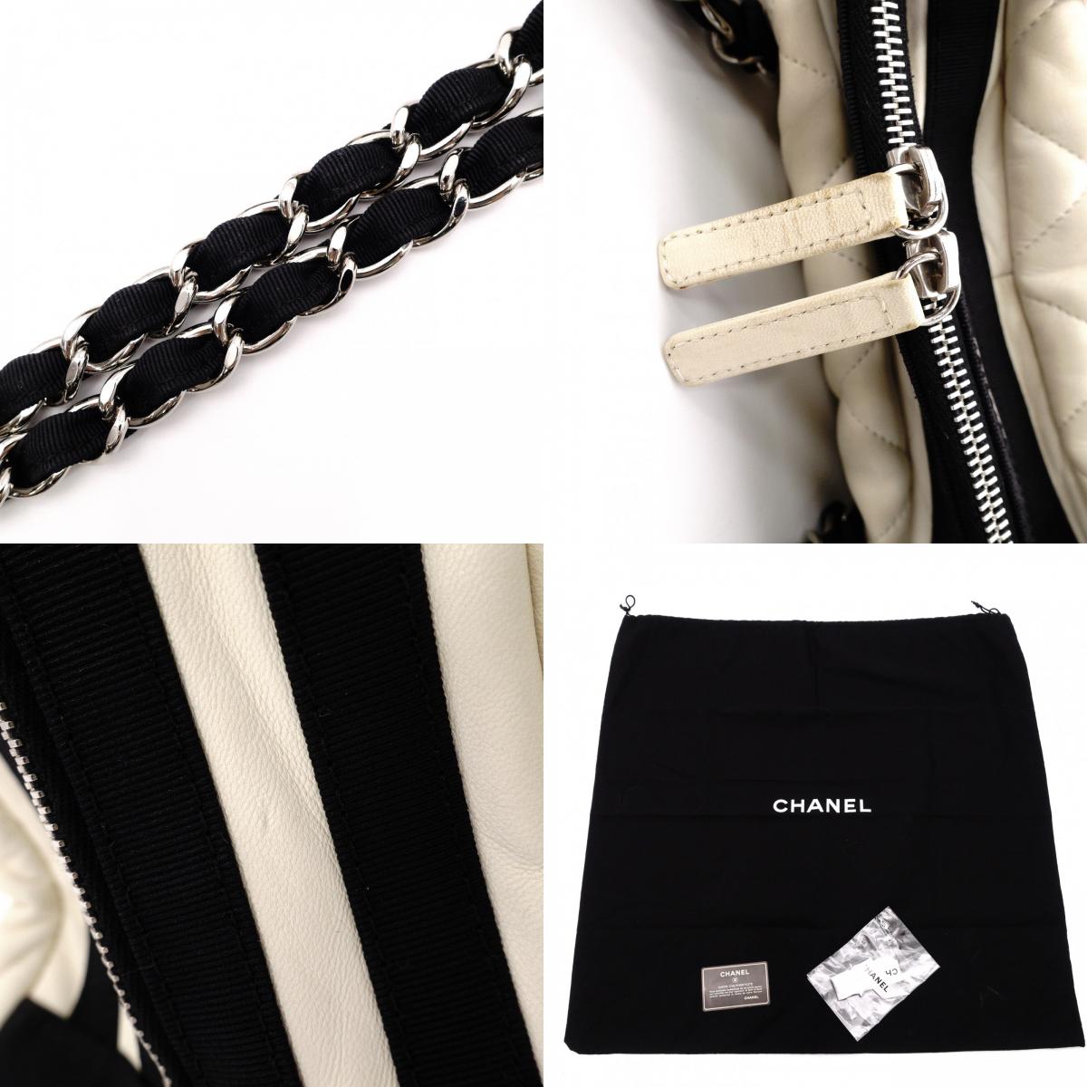 CHANEL Shoulder Bag, Timeless CC Leather, White and Black Two-Tone, Silver Hardware