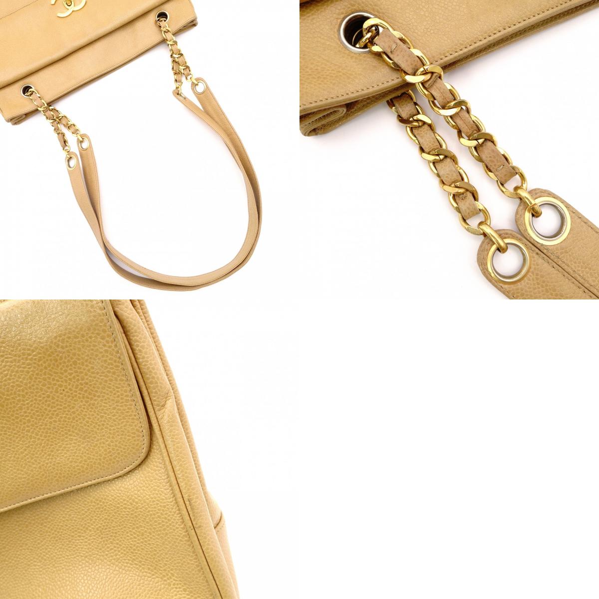 CHANEL Chain Shoulder Bag, Caviar Leather, Beige, Gold Hardware, Vintage