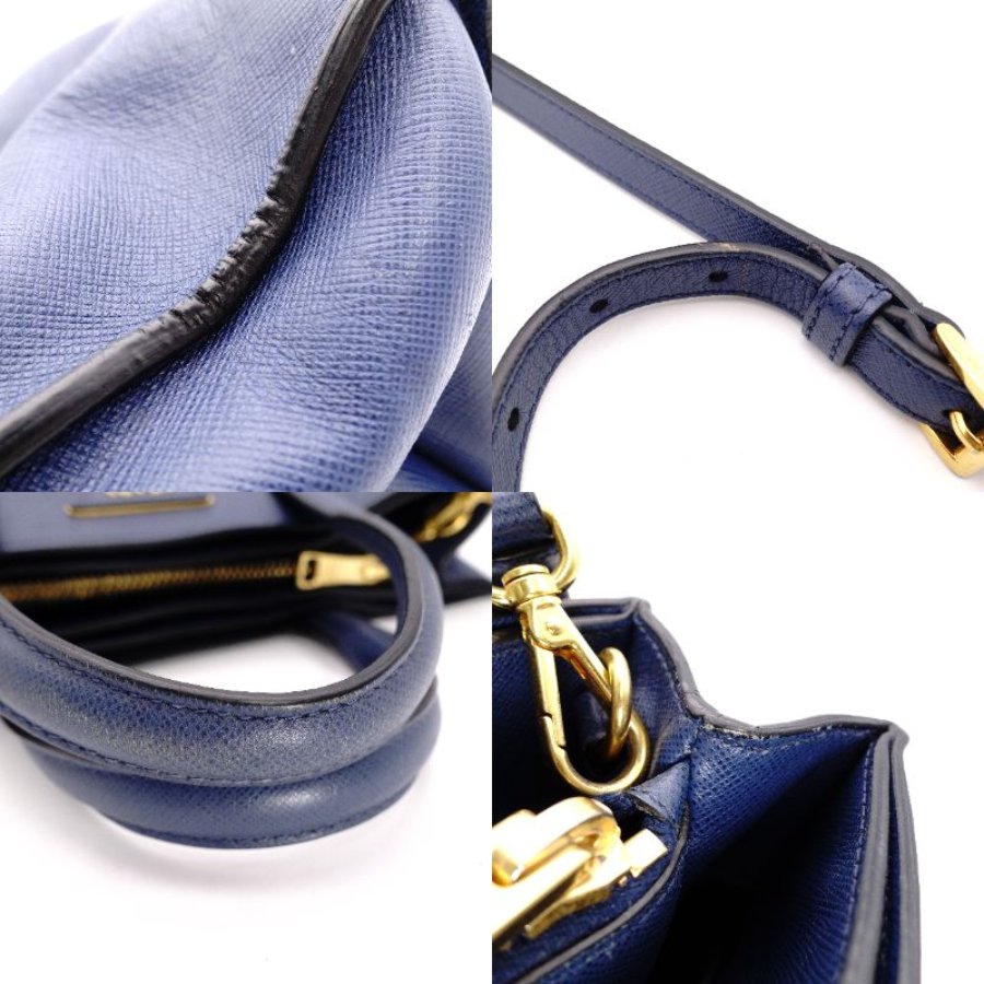 PRADA Leather Handbag Blue 2-Way Shoulder Bag