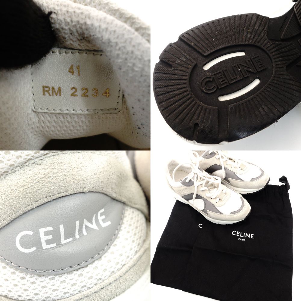 Céline Runner Sneakers CR-03 Men's White × Gray EU41 10" Suede Calf 7-10-476