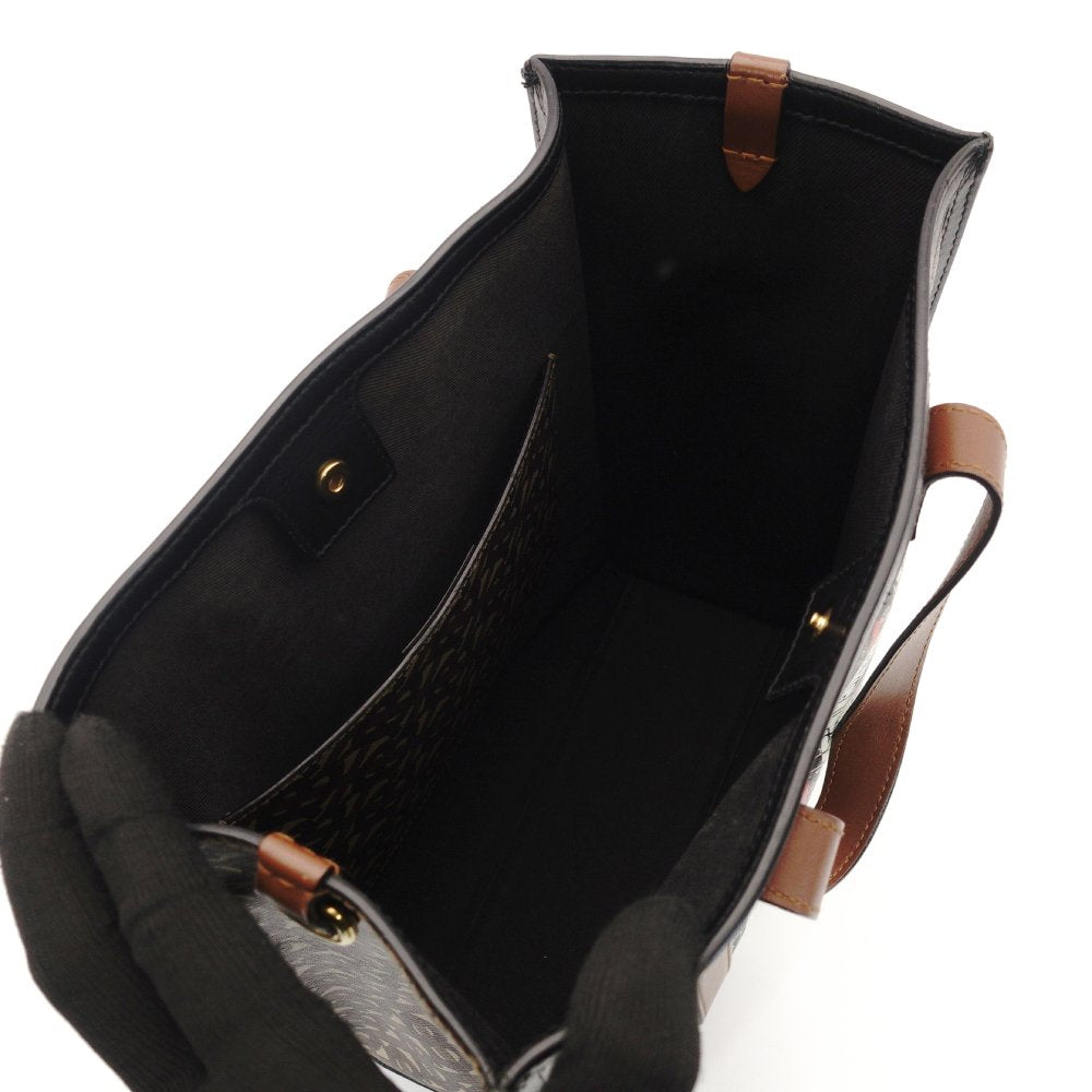 Burberry Small Monogram Stripe E Canvas Portrait Tote Bag PVC Leather Brown × Black 2-Way 7-10-542