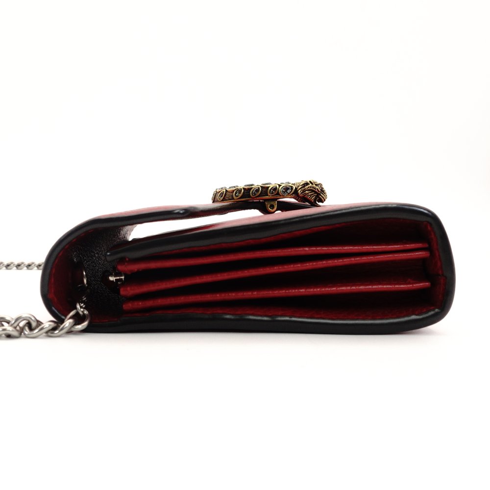 GUCCI Dionysus Leather Chain Shoulder Bag Red 401231 Red Crossbody Rhinestone 7-8-150
