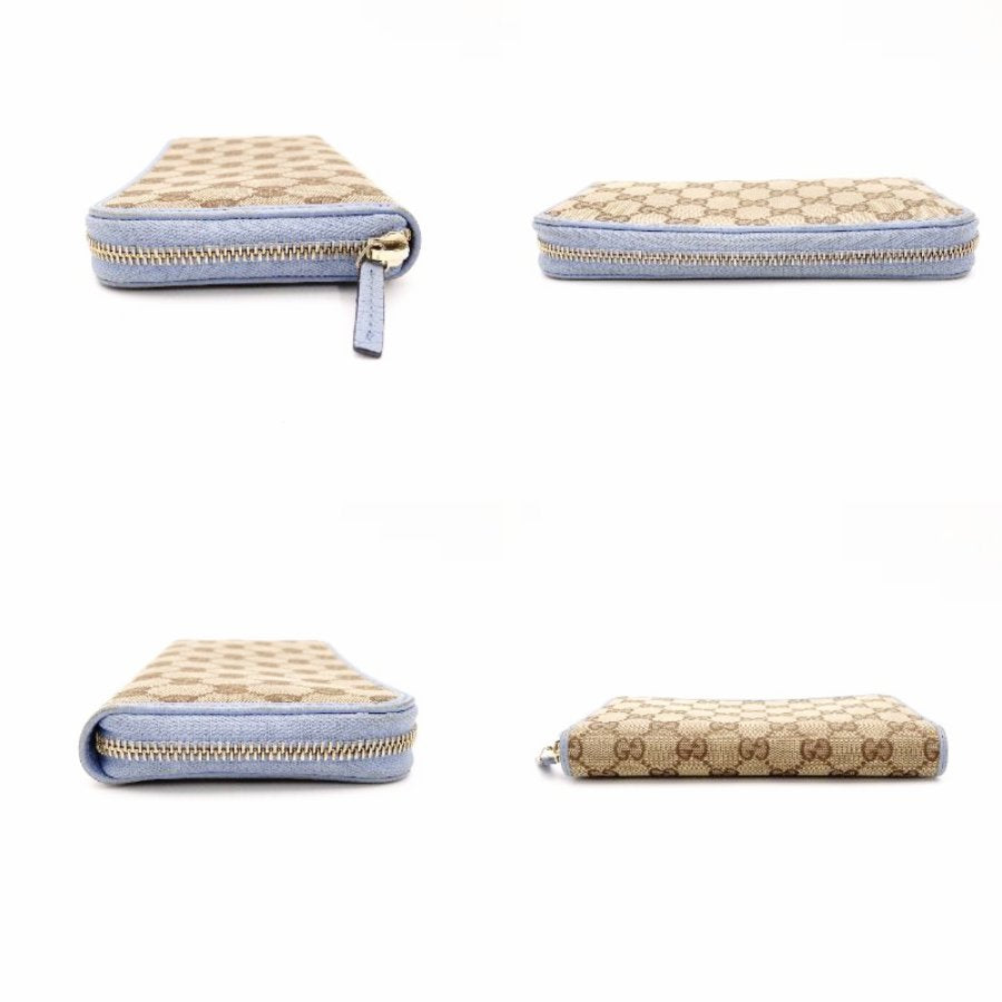 GUCCI GG Canvas Long Wallet Canvas Beige × Blue Wallet