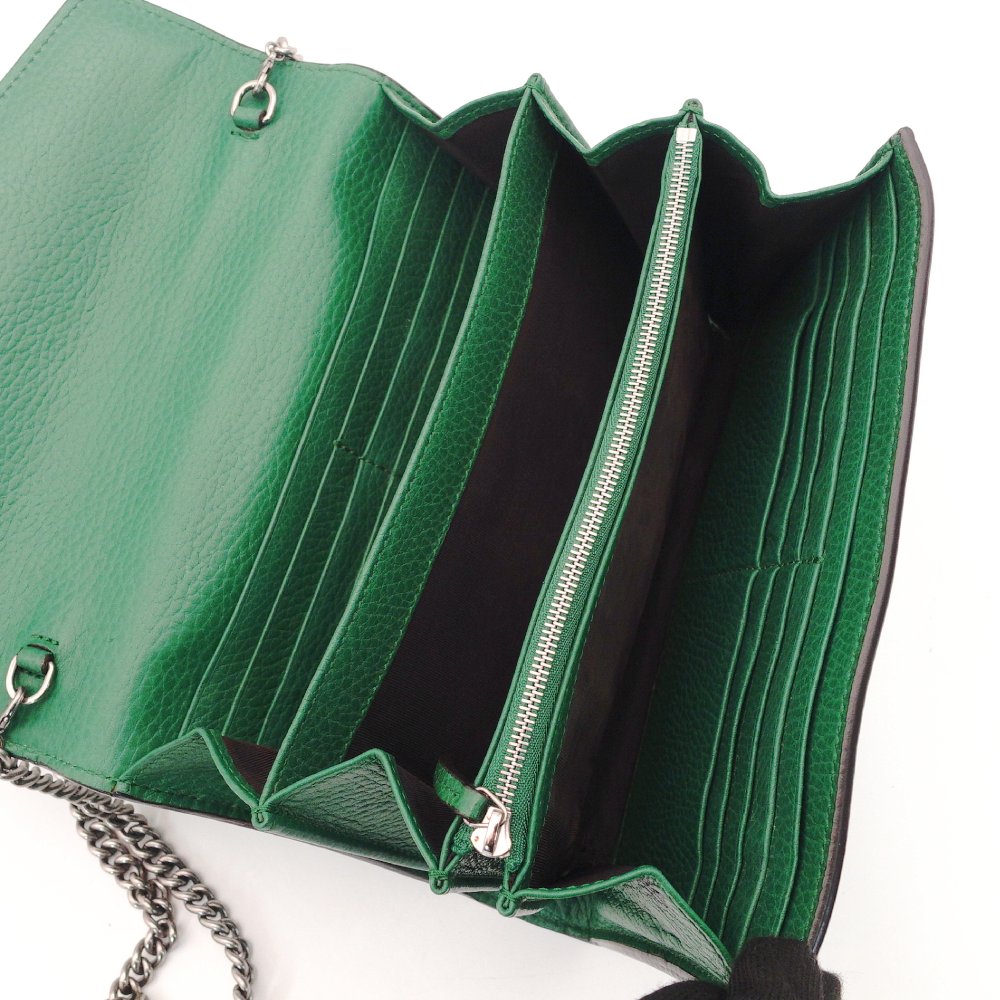 GUCCI Dionysus Chain Wallet Green Leather Green Shoulder Bag Rhinestone 7-6-261