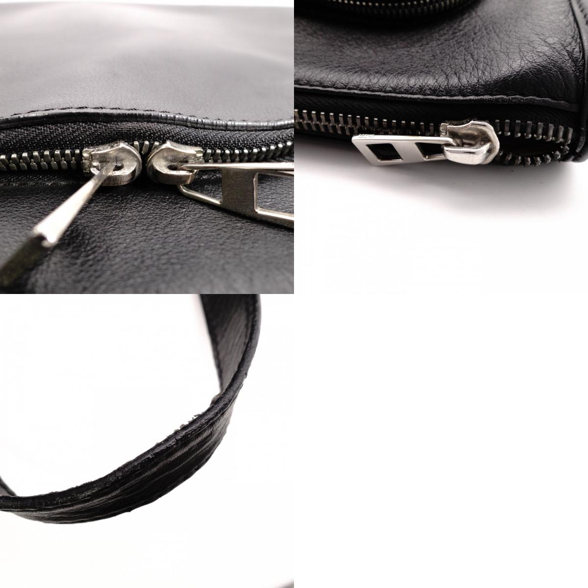 LOEWE Anagram Handbag, Leather, Black, Men's Business Bag, for Work, A4 Size, Silver Hardware