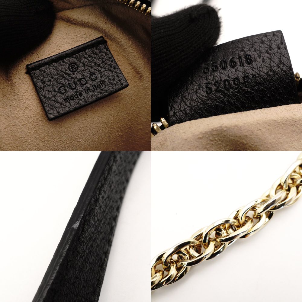 GUCCI Off-Dia Chain Shoulder Bag Black Leather Gold Hardware Crossbody GG Logo 7-8-591