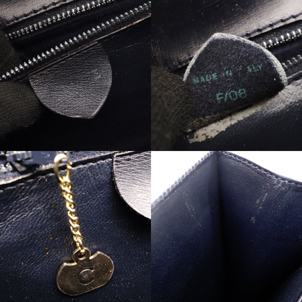 Celine Circle Logo Vintage Handbag Navy Leather Gold Hardware 7-9-246