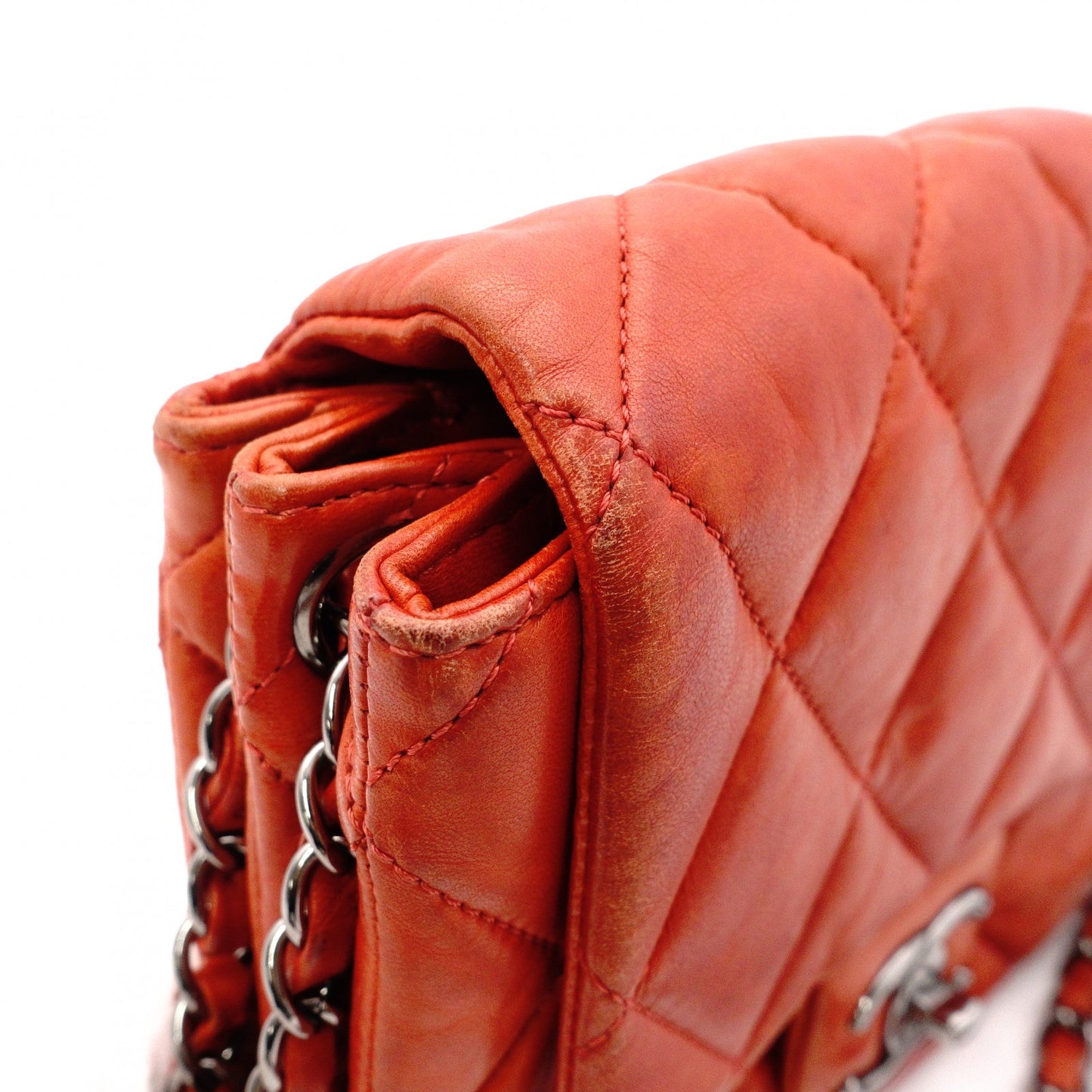 CHANEL Chain Shoulder Bag, Matelassé Shoulder Bag, Leather, Red, Crossbody, Silver Hardware