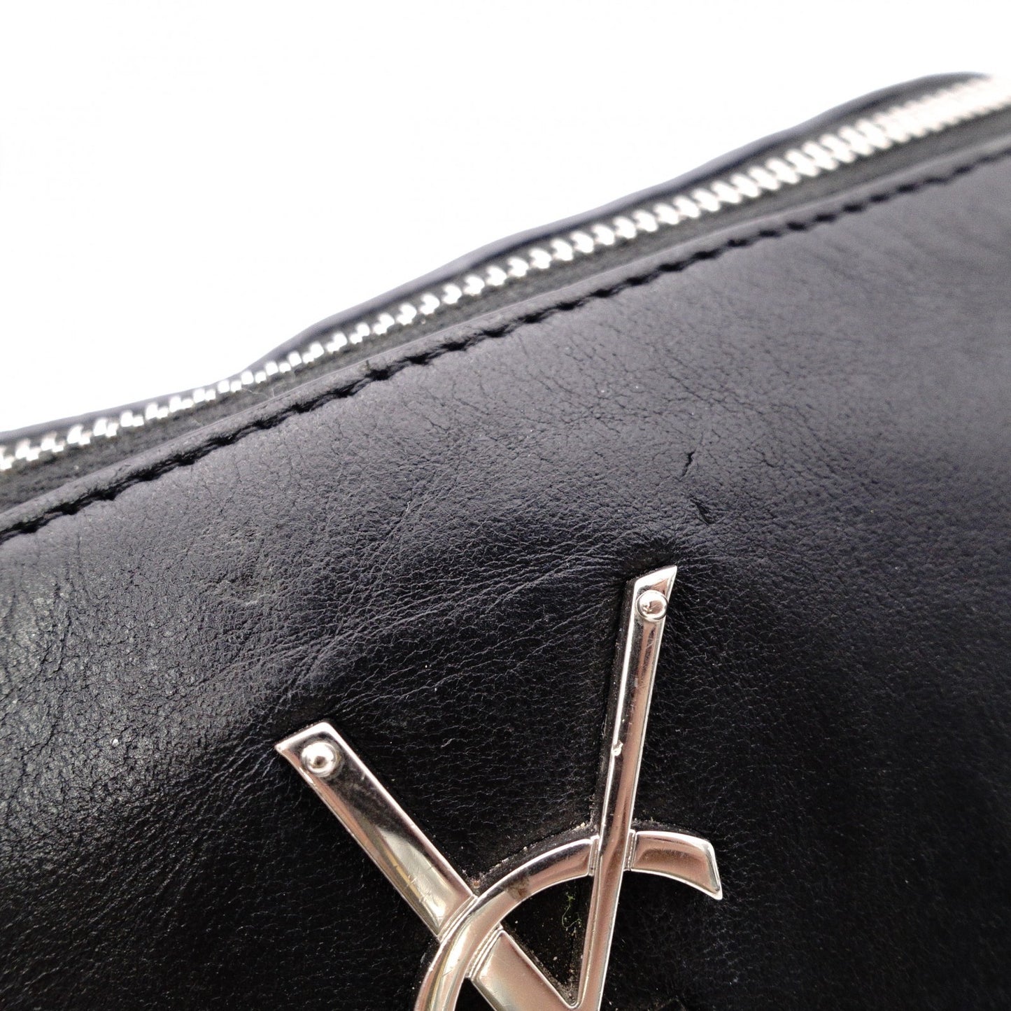 SAINT LAURENT Cassandra Leather Body Bag in Black with Silver Hardware