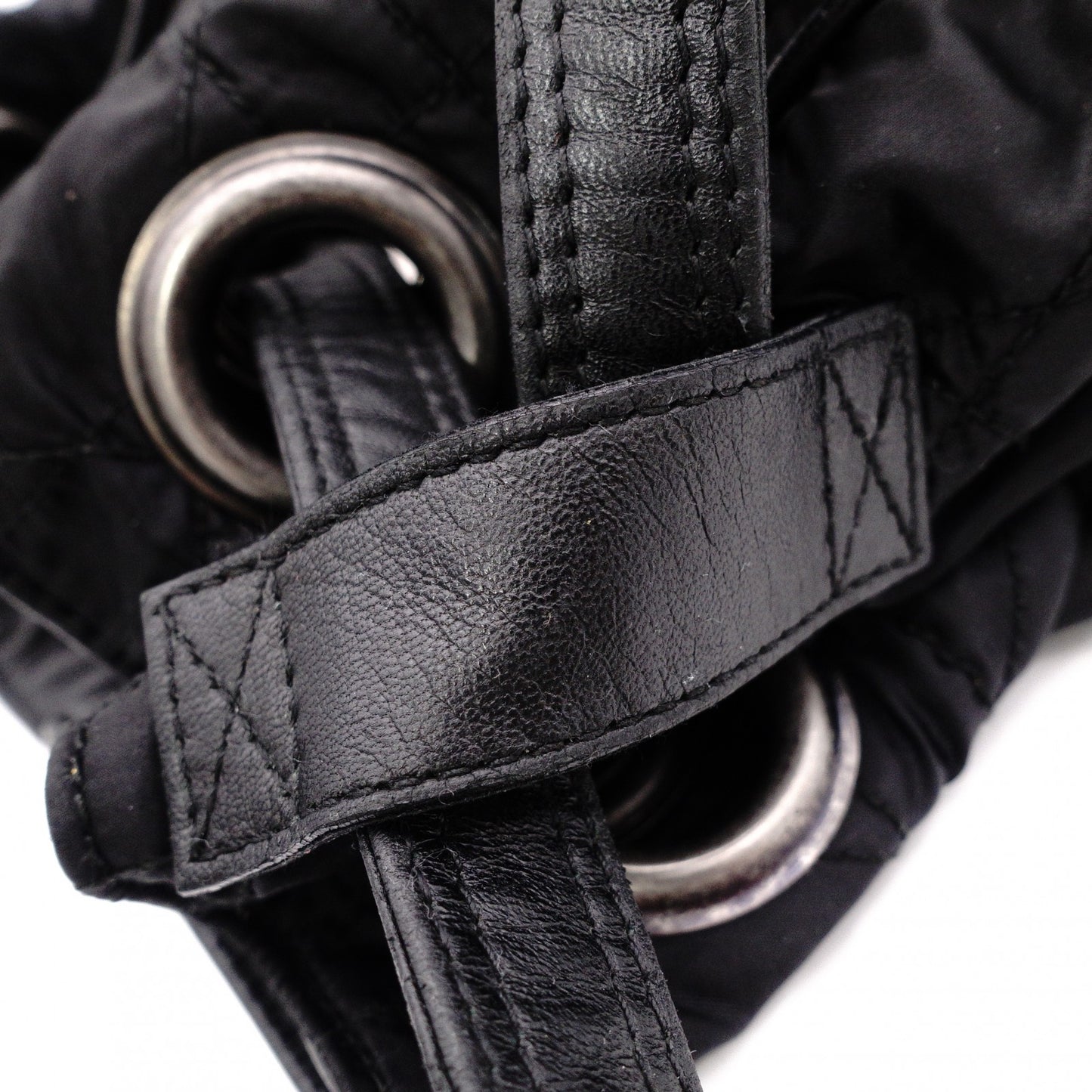 Christian Dior Drawstring Macro Cannage Shoulder Bag, Nylon, Black