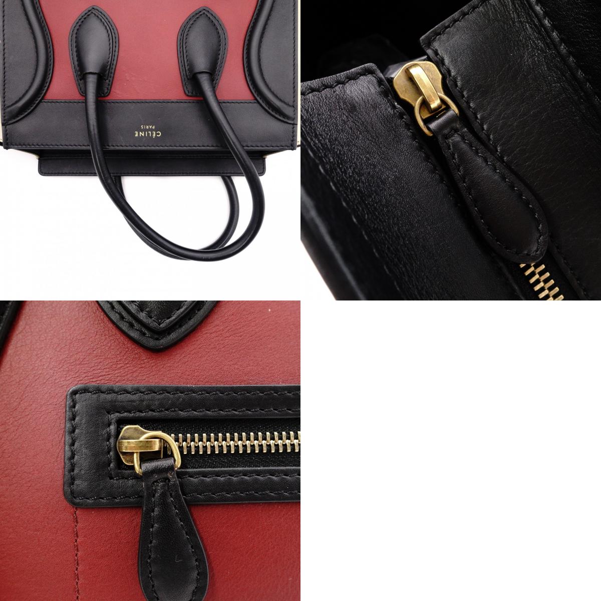 CELINE Luggage Micro Handbag, Leather, Beige and Red Tote Bag