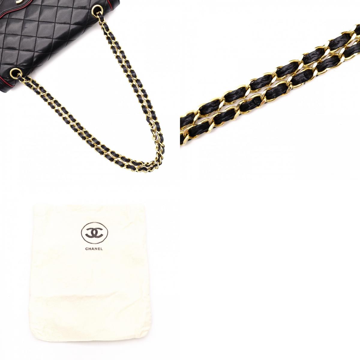 CHANEL Classic W-Flap Matelassé Shoulder Bag, Leather, Black, Vintage Lambskin