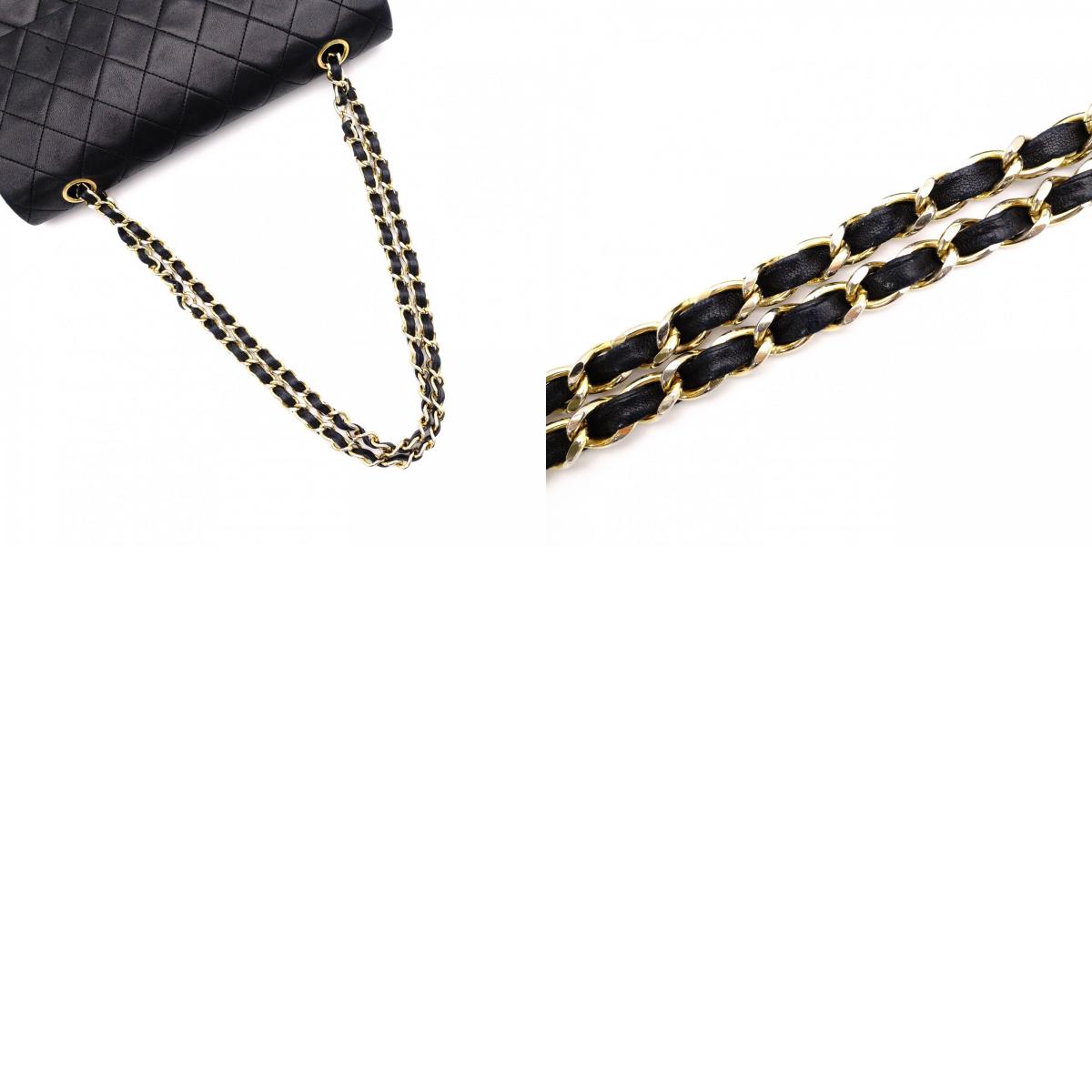 CHANEL Classic W-Flap Matelassé Shoulder Bag, Leather, Black with Gold Hardware