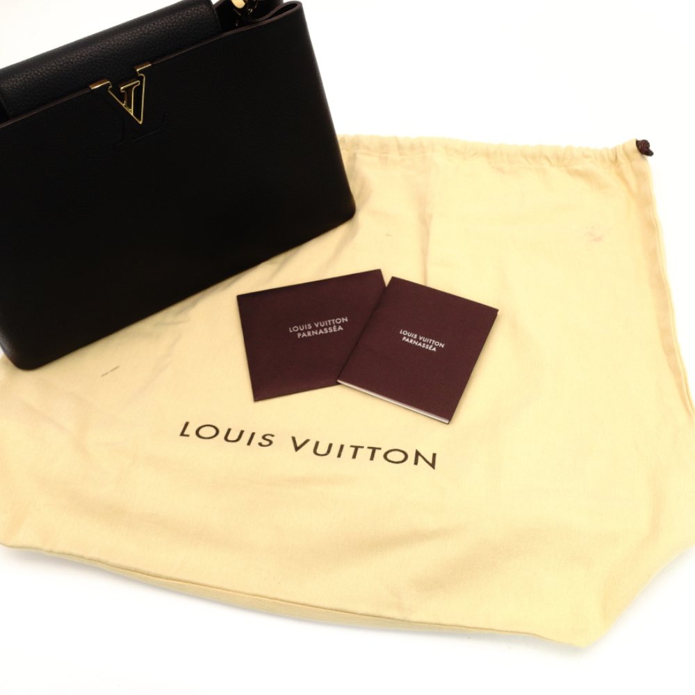 LOUIS VUITTON Capucines MM Handbag Black × Pink Leather Black 7-9-163